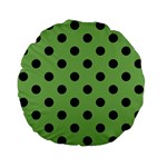 Polka Dots - Black on Dollar Bill Green Standard 15  Premium Flano Round Cushion