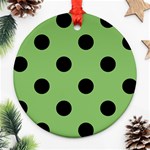 Polka Dots - Black on Dollar Bill Green Round Ornament (Two Sides)