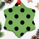 Polka Dots - Black on Dollar Bill Green Snowflake Ornament (Two Sides)