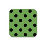 Polka Dots - Black on Dollar Bill Green Rubber Coaster (Square)