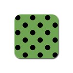 Polka Dots - Black on Dollar Bill Green Rubber Square Coaster (4 pack)