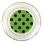 Polka Dots - Black on Dollar Bill Green Porcelain Plate