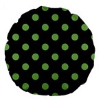 Polka Dots - Dollar Bill Green on Black Large 18  Premium Round Cushion