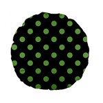 Polka Dots - Dollar Bill Green on Black Standard 15  Premium Flano Round Cushion