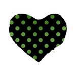 Polka Dots - Dollar Bill Green on Black Standard 16  Premium Flano Heart Shape Cushion