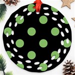 Polka Dots - Dollar Bill Green on Black Round Filigree Ornament (Two Sides)