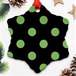 Polka Dots - Dollar Bill Green on Black Snowflake Ornament (Two Sides)