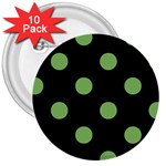 Polka Dots - Dollar Bill Green on Black 3  Button (10 pack)