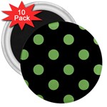 Polka Dots - Dollar Bill Green on Black 3  Magnet (10 pack)