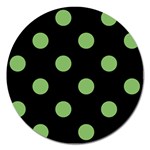 Polka Dots - Dollar Bill Green on Black Magnet 5  (Round)