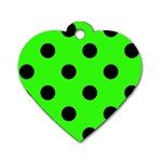 Polka Dots - Black on Neon Green Dog Tag Heart (Two Sides)
