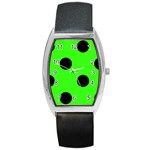 Polka Dots - Black on Neon Green Barrel Style Metal Watch