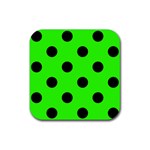 Polka Dots - Black on Neon Green Rubber Coaster (Square)
