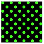Polka Dots - Neon Green on Black Large Satin Scarf (Square)