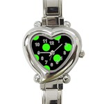 Polka Dots - Neon Green on Black Heart Italian Charm Watch