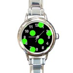 Polka Dots - Neon Green on Black Round Italian Charm Watch