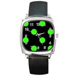 Polka Dots - Neon Green on Black Square Metal Watch