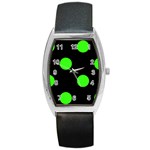 Polka Dots - Neon Green on Black Barrel Style Metal Watch