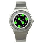 Polka Dots - Neon Green on Black Stainless Steel Watch