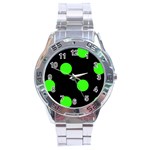 Polka Dots - Neon Green on Black Stainless Steel Analogue Watch