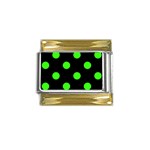 Polka Dots - Neon Green on Black Gold Trim Italian Charm (9mm)
