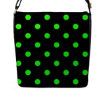 Polka Dots - Neon Green on Black Flap Closure Messenger Bag (L)