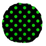 Polka Dots - Neon Green on Black Large 18  Premium Round Cushion