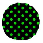 Polka Dots - Neon Green on Black Large 18  Premium Flano Round Cushion