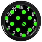 Polka Dots - Neon Green on Black Wall Clock (Black)