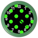 Polka Dots - Neon Green on Black Color Wall Clock