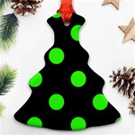 Polka Dots - Neon Green on Black Christmas Tree Ornament (Two Sides)