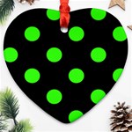 Polka Dots - Neon Green on Black Heart Ornament (Two Sides)