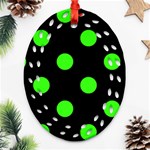 Polka Dots - Neon Green on Black Oval Filigree Ornament (Two Sides)