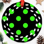 Polka Dots - Neon Green on Black Ornament (Round Filigree)
