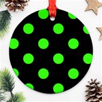 Polka Dots - Neon Green on Black Round Ornament (Two Sides)