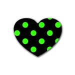 Polka Dots - Neon Green on Black Heart Coaster (4 pack)