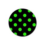 Polka Dots - Neon Green on Black Rubber Round Coaster (4 pack)