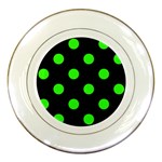 Polka Dots - Neon Green on Black Porcelain Plate