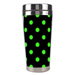 Polka Dots - Neon Green on Black Stainless Steel Travel Tumbler