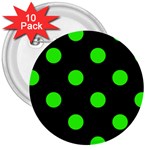 Polka Dots - Neon Green on Black 3  Button (10 pack)