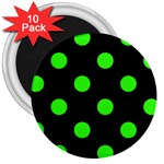Polka Dots - Neon Green on Black 3  Magnet (10 pack)