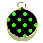 Polka Dots - Neon Green on Black Gold Compass