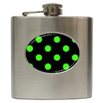 Polka Dots - Neon Green on Black Hip Flask (6 oz)