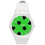 Polka Dots - Black on Lime Green Round Plastic Sport Watch (M)