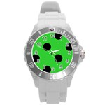 Polka Dots - Black on Lime Green Round Plastic Sport Watch (L)