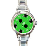 Polka Dots - Black on Lime Green Round Italian Charm Watch