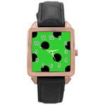 Polka Dots - Black on Lime Green Rose Gold Leather Watch