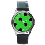 Polka Dots - Black on Lime Green Round Metal Watch