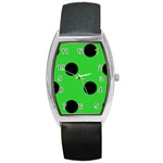 Polka Dots - Black on Lime Green Barrel Style Metal Watch