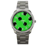 Polka Dots - Black on Lime Green Sport Metal Watch